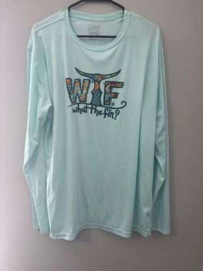 What The Fin? Long Sleeve Logo Tee - Light Aqua Dri Fit